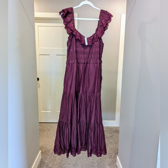 Brand new maroon midi sundress with ruffles from Madewell, size 12. - Picture 2 of 7